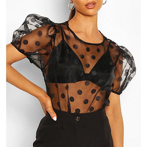 

Women's Polka Dot Blouse Daily Going out Black / Green