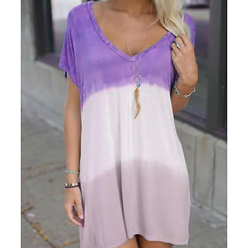 

Women's Shift Dress Dress - Short Sleeves Color Block Summer Elegant 2020 Blue Purple Red Yellow Blushing Pink S M L XL XXL XXXL XXXXL XXXXXL