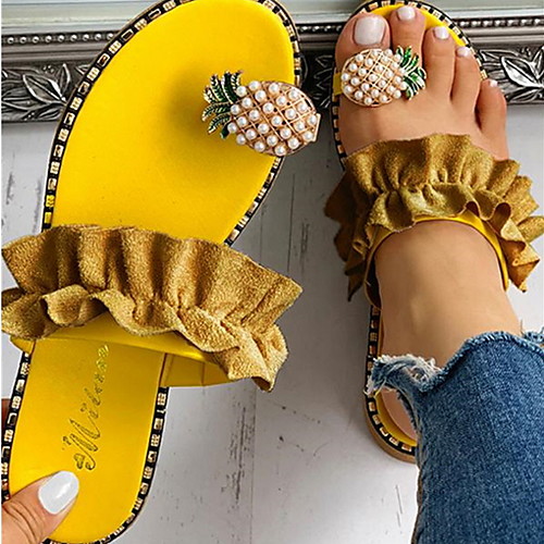 

Women's Sandals Flat Sandal Summer Flat Heel Open Toe Daily PU Yellow / Beige