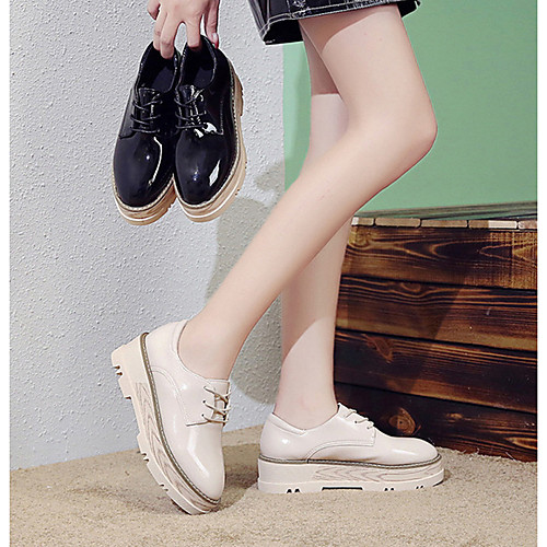 

Women's Flats Spring & Summer Creepers Round Toe Daily Solid Colored PU Black / Beige