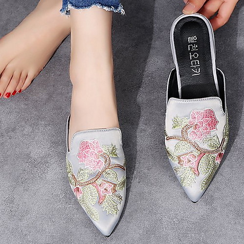 

Women's Sandals Flat Sandal Summer Chunky Heel Pointed Toe Daily Canvas Black / Gray