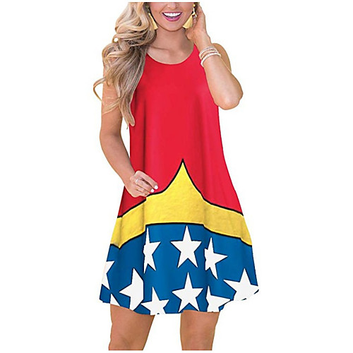 

Women's Sheath Dress - Sleeveless Color Block Flag Patchwork Spring Summer Boho Mumu Holiday Going out 2020 Blue Red Royal Blue S M L XL XXL / Cotton
