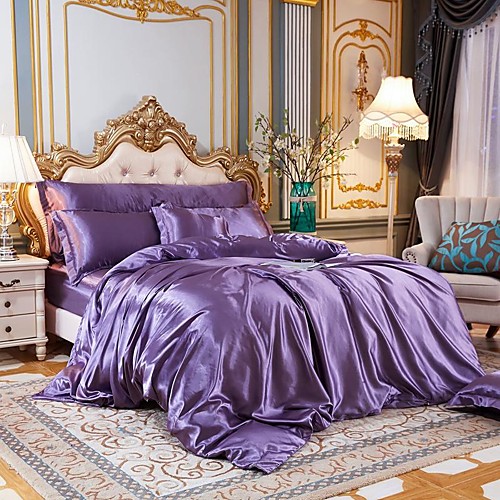 

4-piece duvet cover set of 1.2 m silk slide bed sheet with water washing. 1.8 m quilt set of cool dormitory bed linen in summer