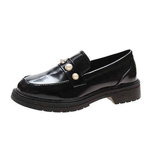 

Women's Loafers & Slip-Ons Spring & Summer Low Heel Round Toe Daily PU Black / Burgundy