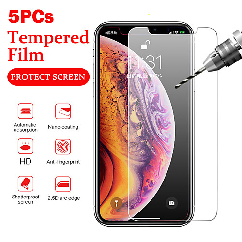

5PC Transparency Tempered Glass for iPhone X XR XS Max 8 7 6 6S Plus Screen Protector