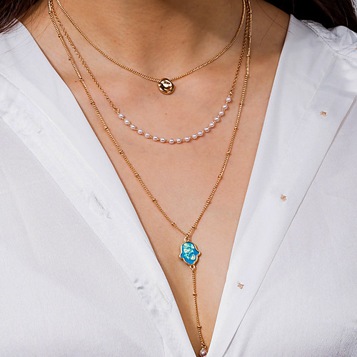 

Women's Pendant Necklace Necklace Layered Necklace Stacking Stackable Pea Classic Elegant Trendy Sweet Imitation Pearl Chrome Gold 50 cm Necklace Jewelry 1pc For Party Evening Street Birthday Party