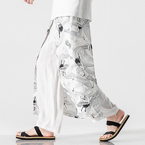 

Men's Sporty Chinoiserie Loose Chinos Pants - Animal Drawstring Comfort Cotton White Black Blue US32 / UK32 / EU40 / US34 / UK34 / EU42