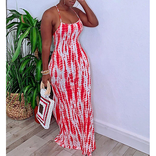 

Women's Maxi A Line Dress - Sleeveless Geometric Summer Strap Elegant 2020 Orange S M L XL