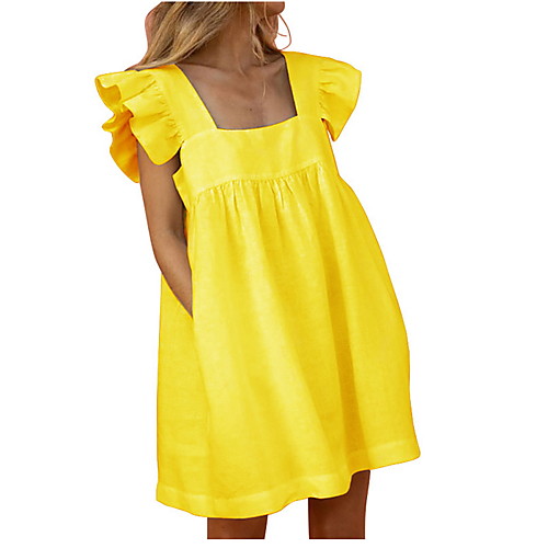 

Women's Mini Sheath Dress - Sleeveless Solid Color Summer Square Neck Elegant Slim 2020 White Yellow S M L XL