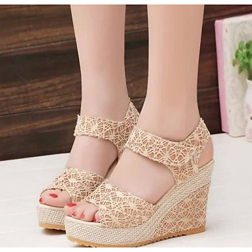 

Women's Sandals Wedge Sandals Summer Wedge Heel Peep Toe Daily PU Almond / Black
