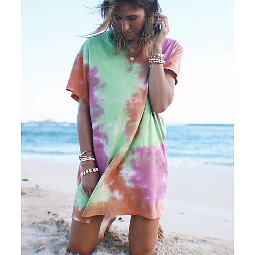 

Women's Mini Sheath Dress - Short Sleeves Geometric Summer Casual 2020 Rainbow S M L XL XXL