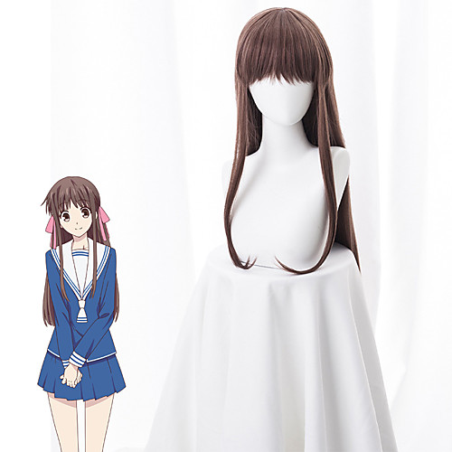 

Fruits Basket Cosplay Wigs Women's Neat Bang 37 inch Heat Resistant Fiber kinky Straight Brown Adults' Anime Wig