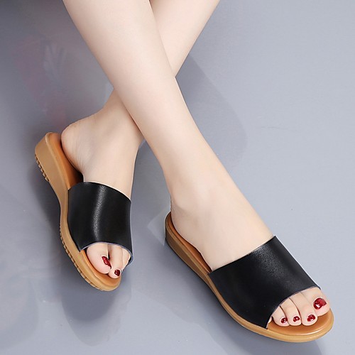 

Women's Slippers & Flip-Flops Summer Flat Heel Open Toe Daily PU White / Black / Beige