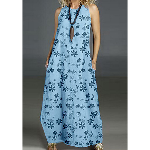 

Women's Shift Dress Maxi long Dress - Sleeveless Floral Print Spring Summer Casual Mumu 2020 Red Light Blue S M L XL XXL XXXL XXXXL