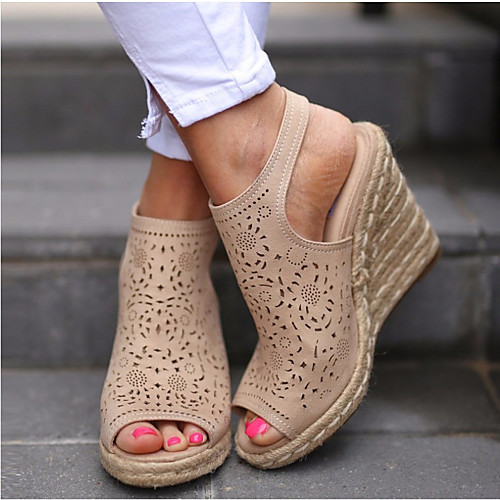 

Women's Sandals Wedge Sandals Summer Wedge Heel Peep Toe Daily PU Beige