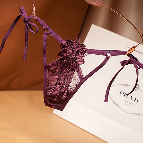 

Women's Lace / Cut Out / Flower G-strings & Thongs Panties - Normal Low Waist Wine Purple Blushing Pink One-Size