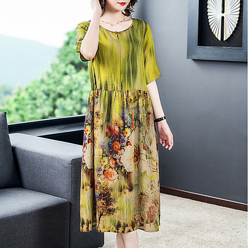 

Women's Shift Dress - Half Sleeve Print Summer Vintage 2020 Yellow M L XL XXL XXXL