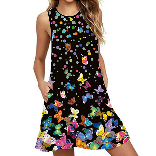 

Women's Mini Shift Dress - Short Sleeves Print Summer Casual 2020 White Black Yellow S M L XL XXL