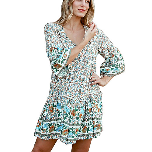 

Women's Shift Dress Short Mini Dress - 3/4 Length Sleeve Floral Summer Boho 2020 White Red S M L XL