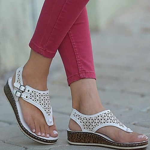 

Women's Sandals Wedge Sandals Summer Wedge Heel Open Toe Daily PU White / Black / Blue