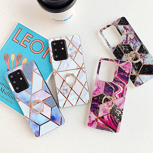 

Case for Samsung S20 S20plus note10 note10pro splicing marble plating process TPU material ring bracket smooth beautiful mobile phone case