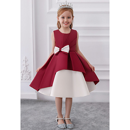 

Princess Knee Length Flower Girl Dresses Party Mikado Sleeveless Jewel Neck with Bow(s)