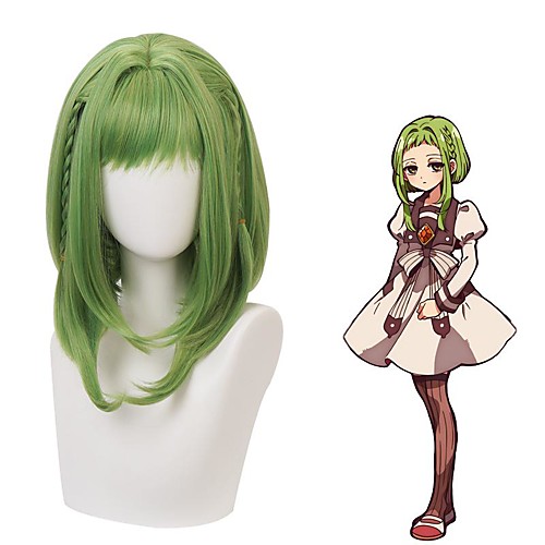 

Toilet-bound Hanako-kun Nanamine Sakura Cosplay Wigs Women's With Bangs 10 inch Heat Resistant Fiber Straight Green Teen Adults' Anime Wig