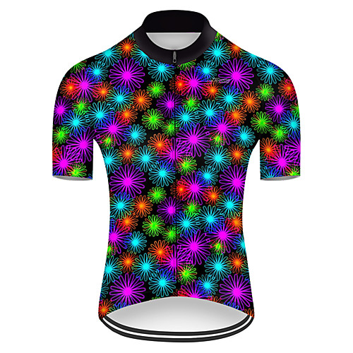 

21Grams Men's Short Sleeve Cycling Jersey Summer Nylon Polyester RedBlue Gradient Floral Botanical Bike Jersey Top Mountain Bike MTB Road Bike Cycling Ultraviolet Resistant Quick Dry Breathable