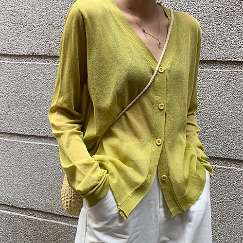 

Women's Solid Colored Long Sleeve Cardigan Sweater Jumper, V Neck Orange / Green / White One-Size