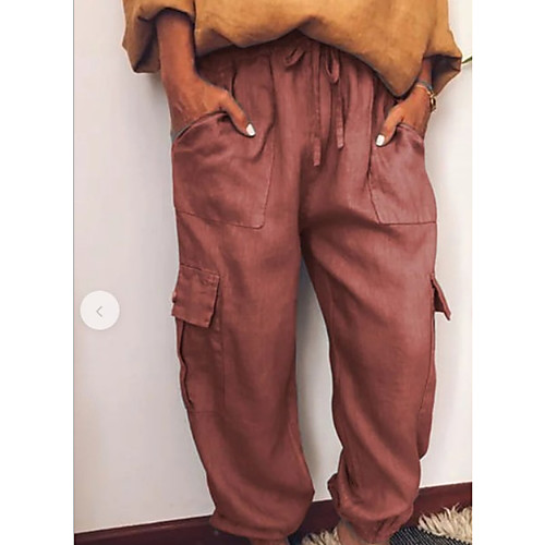 

Women's Basic Loose Chinos Pants - Solid Colored Wine Blue Green M / L / XL