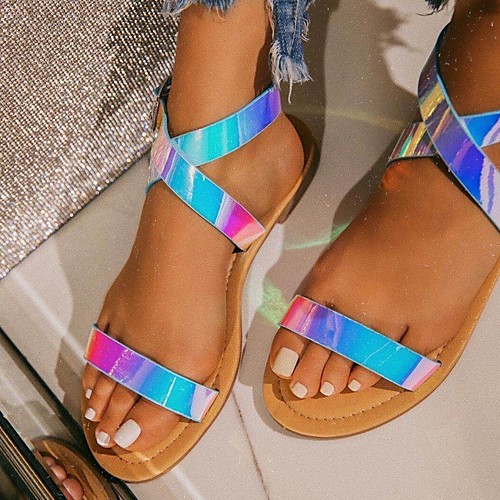 

Women's Sandals Summer Flat Heel Open Toe Daily PU Yellow / Blue / Rainbow