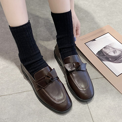 

Women's Loafers & Slip-Ons Spring & Summer Low Heel Round Toe Daily PU Black / Brown