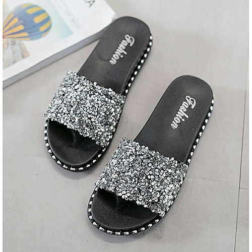 

Women's Sandals Flat Sandal Summer Flat Heel Open Toe Daily PU Black / Silver