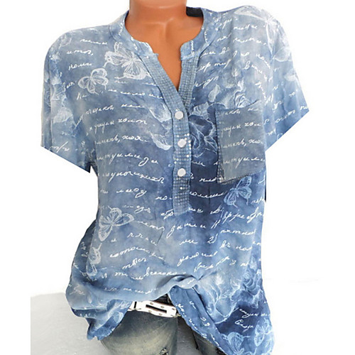 

Women's Blouse Shirt Pattern Geometric V Neck Tops Blue Red Green