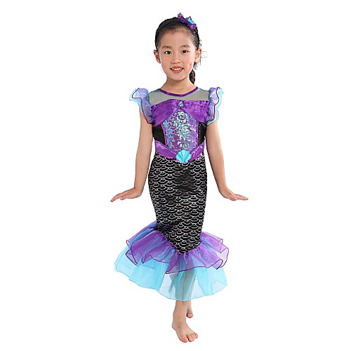 

The Little Mermaid Dress Flower Girl Dress Girls' Movie Cosplay A-Line Slip Purple Dress Children's Day Masquerade Satin / Tulle Sequin