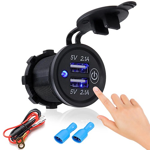 

P2-S Touch Switch 2.1A2.1A Dual USB Car Motorized Modified Charger Mobile Phone 12-24V