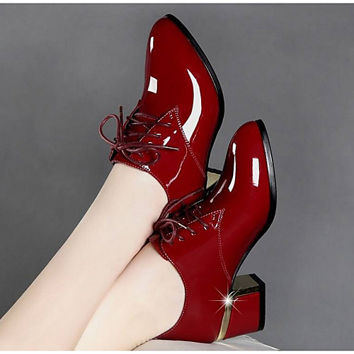 

Women's Heels Spring & Summer Chunky Heel Pointed Toe Daily Solid Colored Pigskin Black / Burgundy