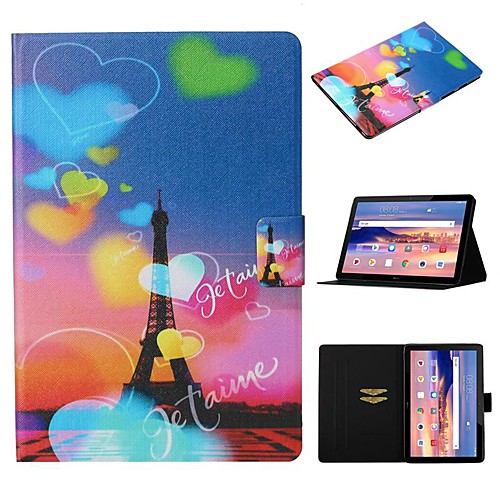 

Case For Huawei Mediapad T5 10 Card Holder / with Stand / Flip Full Body Cases Eiffel Tower PU Leather For Huawei Mediapad T3 10
