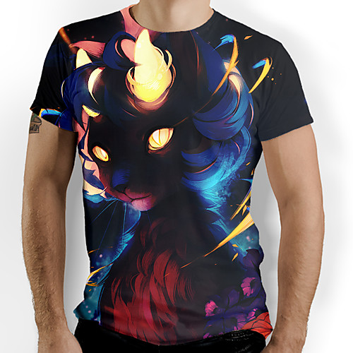 

Men's T shirt Shirt Graphic Optical Illusion Print Short Sleeve Daily Tops Round Neck Navy Blue