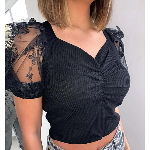 

Women's Solid Colored Blouse Daily Weekend Strap Black / Gray