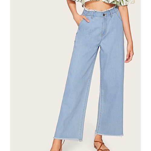 

Women's Basic Slim Wide Leg Pants - Solid Colored White Blue S / M / L