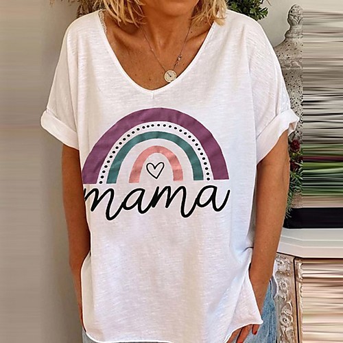

Women's Letter Print T-shirt Daily V Neck White / Blue / Yellow / Blushing Pink