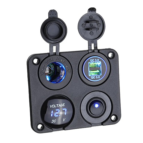 

QC3.0 12V USB Charger Voltmeter Switch Lighter Socket For Car Boat Marine