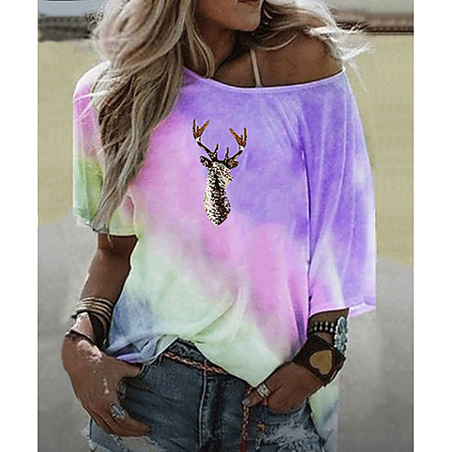 

Women's T shirt Graphic Round Neck Tops Blue Purple Yellow