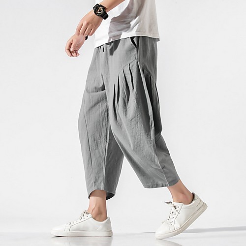 

Men's Sporty Chinoiserie Loose Chinos Pants - Solid Colored Drawstring Comfort Cotton Black Navy Blue Gray US32 / UK32 / EU40 / US34 / UK34 / EU42 / US36 / UK36 / EU44