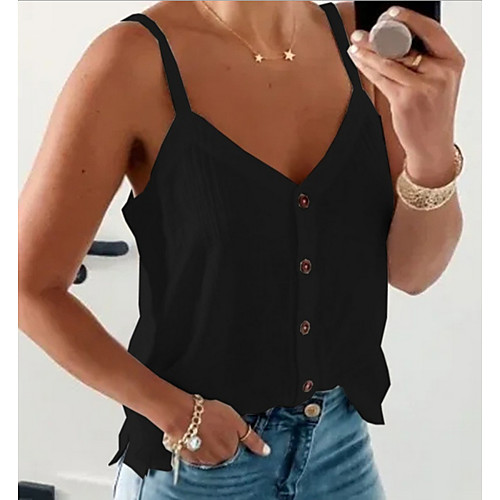 

Women's Holiday Plus Size Blouse Tank Top Solid Colored Sexy Strap Basic Tops White Blue Red