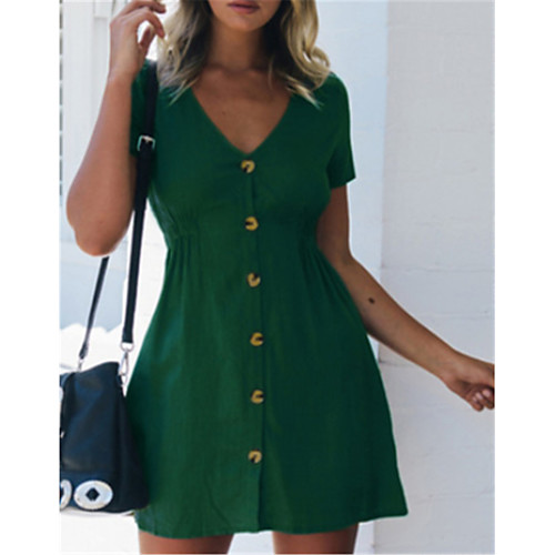 

Women's A Line Dress Short Mini Dress Yellow Blushing Pink Green White Black Red Light Green Navy Blue Short Sleeve Solid Color Summer V Neck Casual 2021 S M L XL XXL