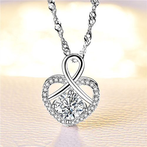 

Women's White Synthetic Diamond Pendant Necklace Chain Necklace Rolo Heart Fashion Punk Trendy Casual / Sporty Copper Silver Plated Silver 40 cm Necklace Jewelry 1pc For Anniversary Street Sport