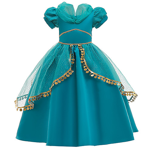 

Princess Princess Jasmine Flapper Dress Dress Party Costume Girls' Movie Cosplay Cosplay Costume Party Green Dress Christmas Children's Day New Year Polyester Organza