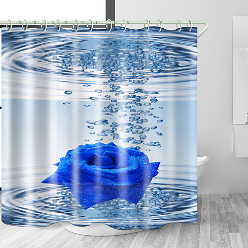 

Blue Rose in Water Digital Print Waterproof Fabric Shower Curtain for Bathroom Bathtub Curtains with Hooks